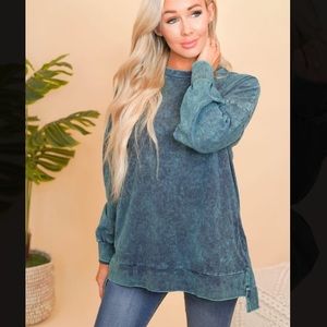 Zenana green mineral wash sweater